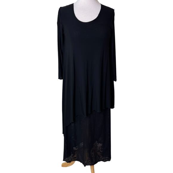 CYNTHIA ASHBY Nylon Tiered Crewneck  Midi Dress Black Size XS - Picture 1 of 14
